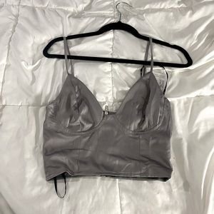 Grey satin crop top